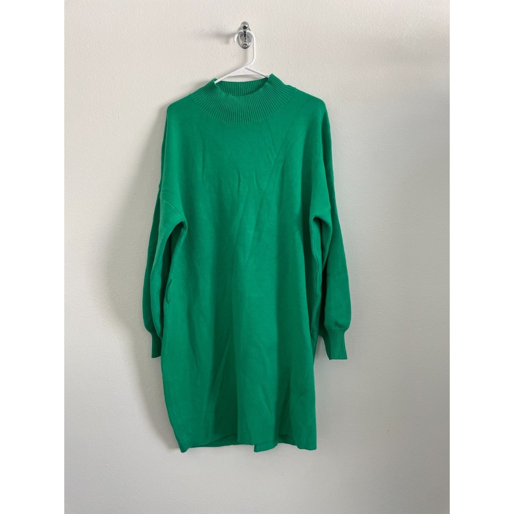 Yellow The Label Sweater‎ Dress Women XL Green Midi Minimalist Boho Mock Neck